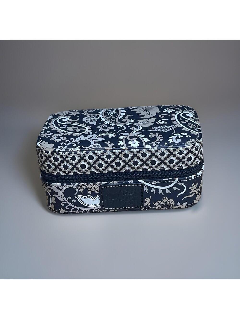 Vintage Fossil Coated Canvas Cashmere patterns Cosmetic Makeup Jewelry Case